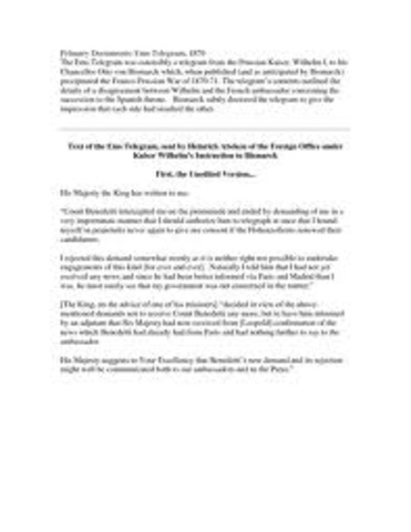 Bismarck released Ems Telegram