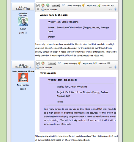 Using Class Discussion Board to submit Evolution Project Proposals