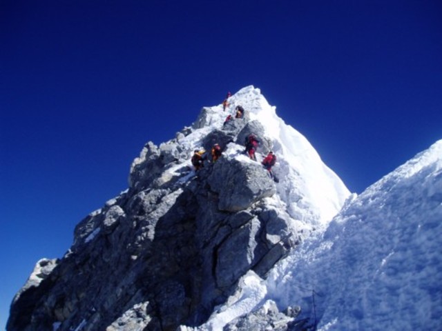 Team summits Mount Everest!, 29,028ft  1:17pm team starts going down