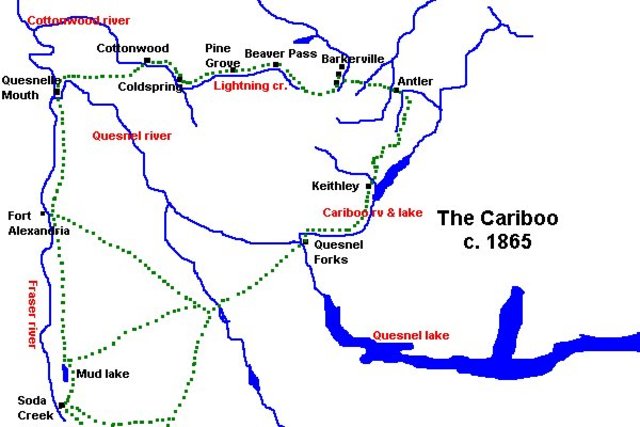 Cariboo Map (place where the cariboo gold rush started)
