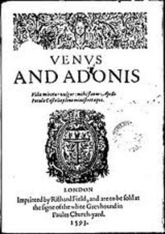 Registration of his poem Venus and Adonis which was published by Richard Field (1561 - 1624)