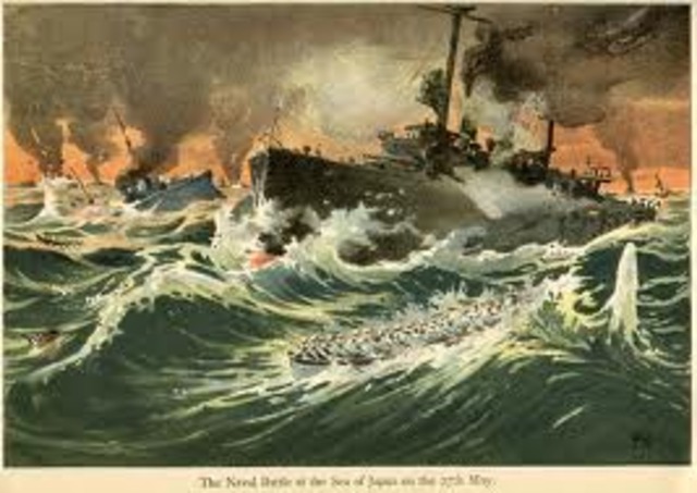 Japan surprises western powers by destroying the entire Russian fleet at battle of tsushima