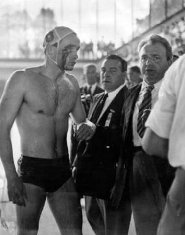 "Blood in the Water" match: Capitalist Sador (Hungary) attacked by Communis Prokopov (Russia) in water polo