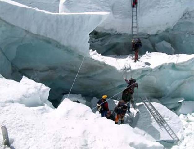 into the Khumbu Icefall, 12 miof ice