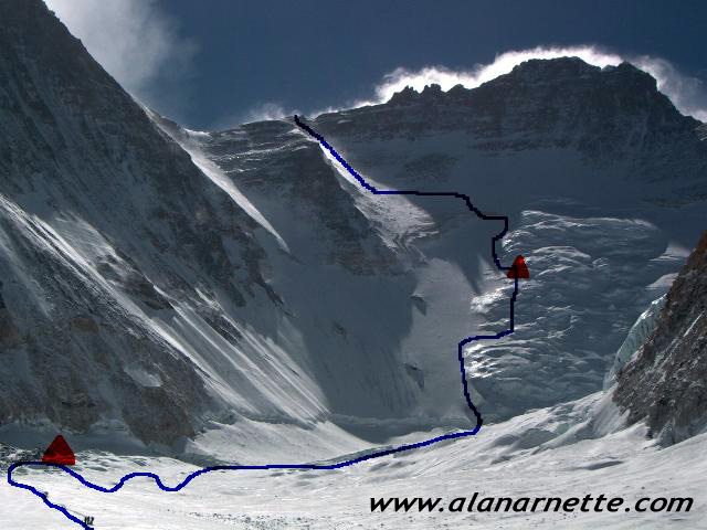 A 36 year old from another group falls off Lhoste Face and survived but died later.