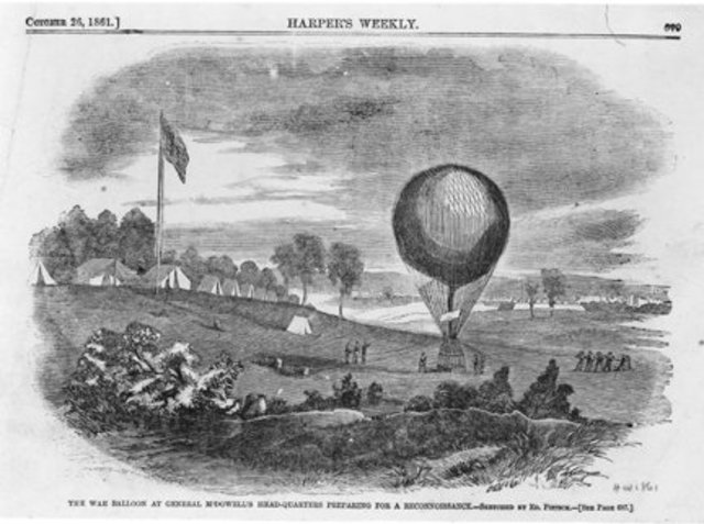 Confederate Soldier John R. Bryan launched an observation balloon over Yorktown, Virginia