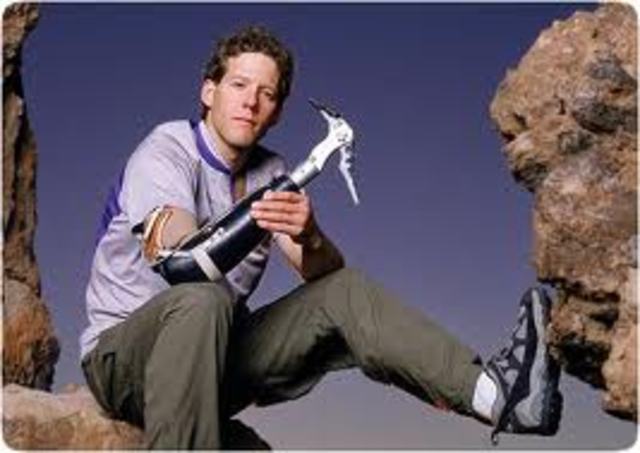 Hiker and mountain climber Aron Ralston is stuck for five days in Blue John Canyon after an 800 pound rock falls on his right arm, pinning it to the canyon wall.