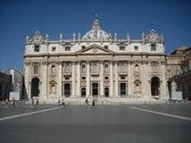 The cornerstone of the current St. Peter's Basilica is laid.