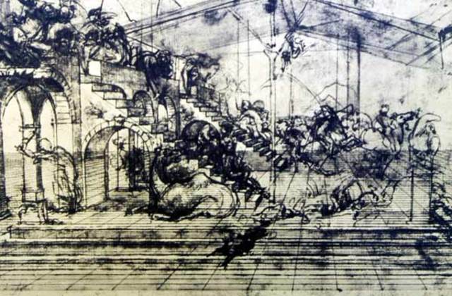 Léonard de Vinci - Esquisse pour "L'adoration des Mages"