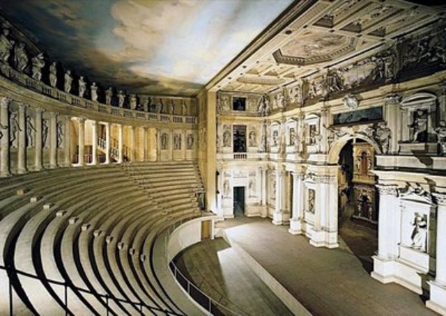 The Olympic Theatre, designed by Andrea Palladio, is inaugurated in Vicenza.