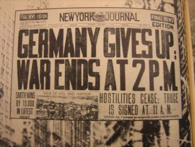World War I ends with German defeat.
