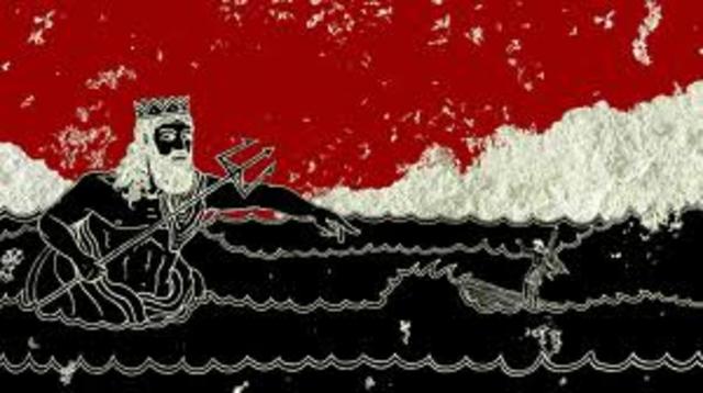 Posiden destroys Odysseus's raft