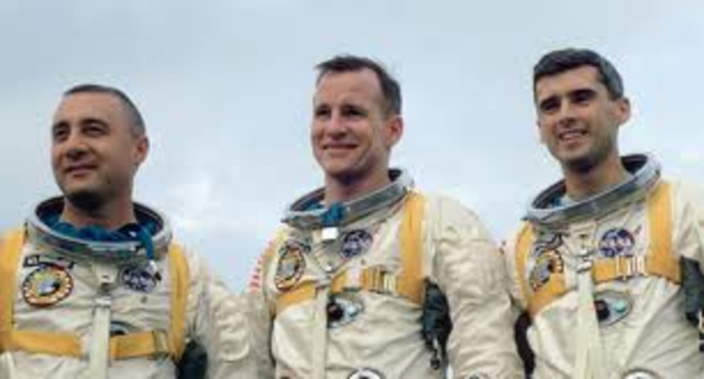 The United States' Gus Grissom, Ed White, and Roger Chaffee are killed when a fire ignites in their Apollo 1 capsule while performing a test on the launch pad