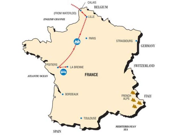 the map of  the tour to france