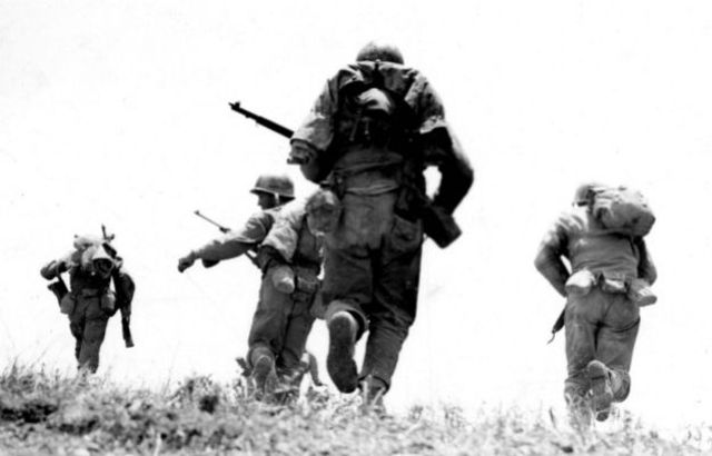 Allied troops conquer Okinawa.