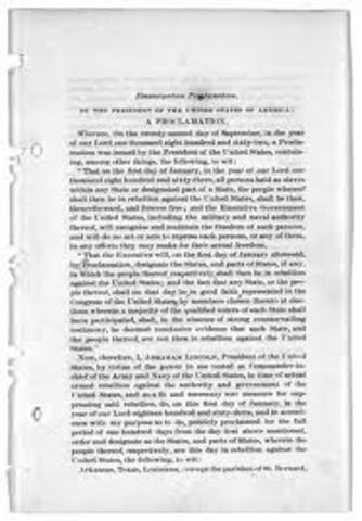 Emancipation Proclamation issued