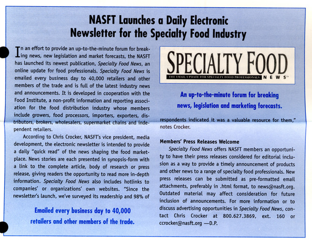 NASFT Launches Specialty Food News