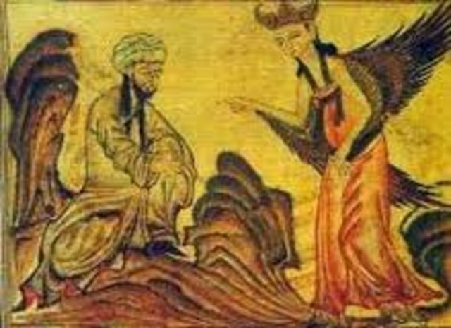 Muhammad has visions in which the angel Gabriel visits him and Muhammad begins preaching his visions.