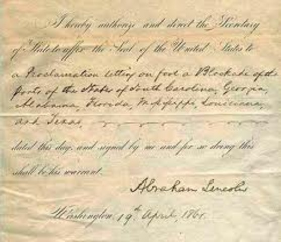 Lincoln orders blockade of the South