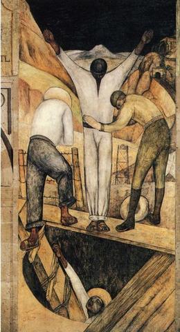 Diego Rivera, Exit from the Mine, court of Labor, Ministry of the Public Education, Mexico City, Fresco, 1923
