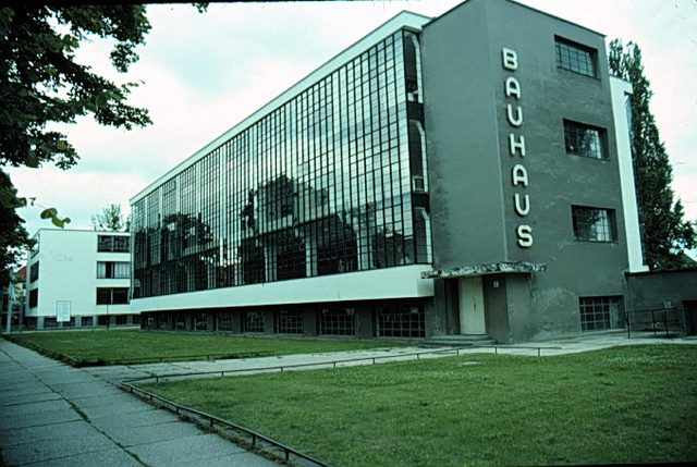 Wlater Gropius, Bauhaus (Shop Wing), Dessau, Germany, steel, concrete, and glass, 1925