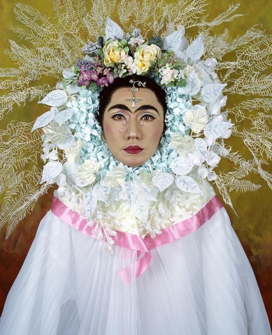 Yasumasa Morimura, An Inner Dialogue with Frida Kahlo (Flowers Wreath and Tears), color photography, 2001