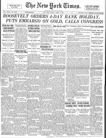 Roosevelt Declares a "Bank Holiday"