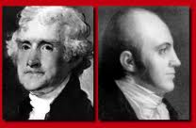 Thomas Jefferson and Aaron Burr receive the same number of electoral votes for President, causing Congress to eventually pass the 12th amendment