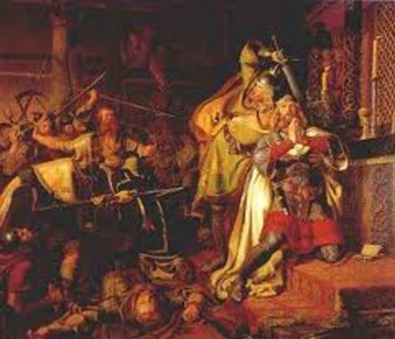1016 -	Knud (Canute), roi des Danois, règne aussi sur l'Angleterre.
