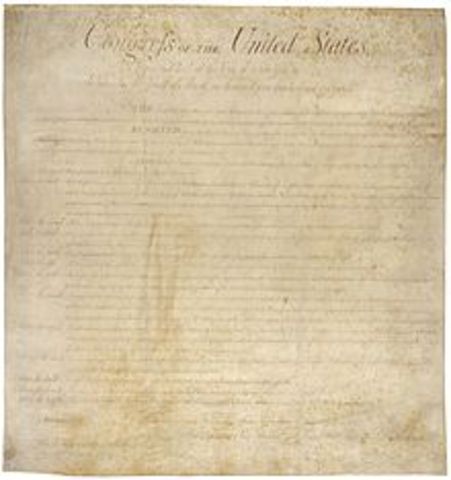 Three fourths of the states ratify the first ten amendments to the Constitution, which become known as the Bill of Rights