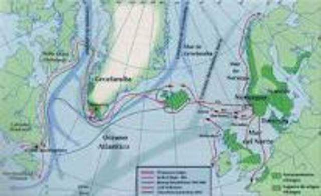 Leif Eriksson ,fils 'Erik le Rouge explor les cotes de l'Amerique du Nord