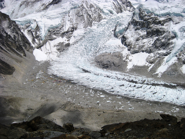 arrived at the lower end of the Khumbu Glacier, a 12 mile long tongue of ice