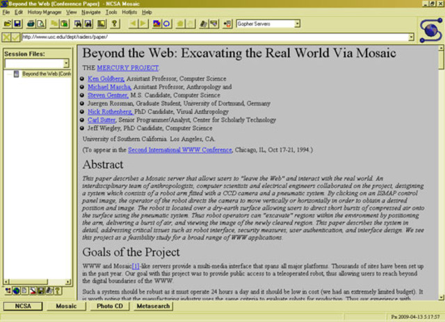 First widely used browser (Mosaic)