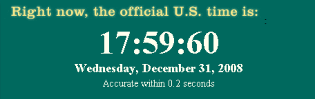 An extra leap second (23:59:60) is added to end the year. .