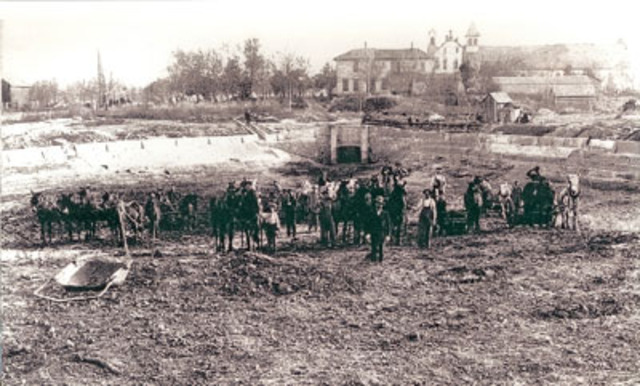 Park laid out and pond excavated