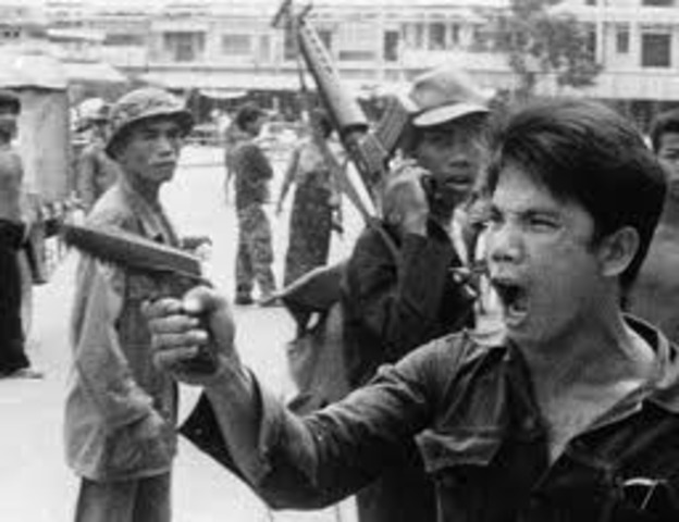Lon Nol was fourced to give in and the Khmer Rouge took power and turned against all fourmer alliens.Pol Pot was the head of Khmer Rouge regime. Out of all the 14,499 prisioners only four of them surviced
