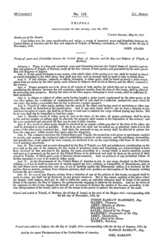 Treaty of Tripoli signed