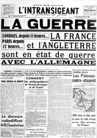 Francia y Reino Unido declaran la guerra al Tercer Reich.