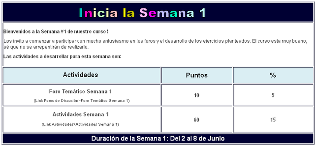 INICIO DEL CURSO y LA SEMANA 1