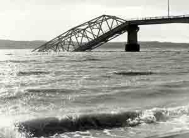 Storm Causes West Half of William A. Bugge Memorial Bridge to sink.