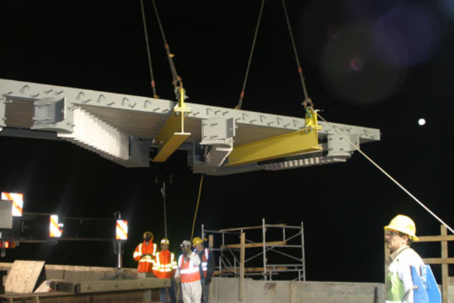 Third Cycle of Pontoons for the William A. Bugge Memorial Bridge are floated out.