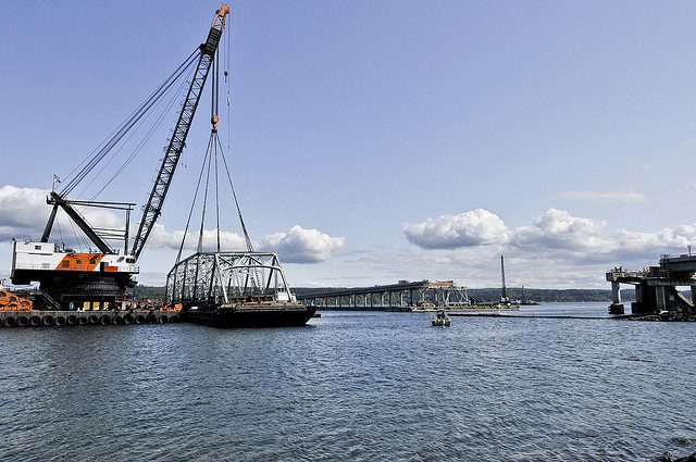 Pontoons for the William A. Bugge Memorial Bridge floated out