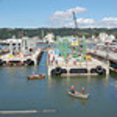 Construction began on pontoons for the William A. Bugge Memorial Bridge