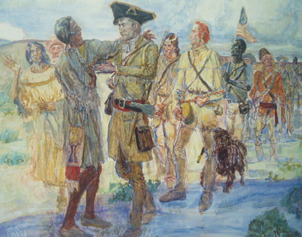 Lewis meets Cameahwait, leader of a band of Shoshone