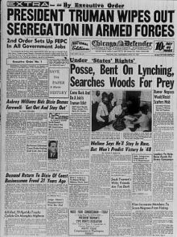 President Truman orders the de-segregation of the Armed Forces