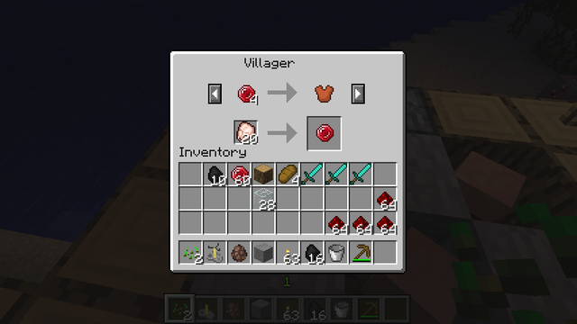 Minecraft 1.3 will come out this July and adds a trading system (plus more items) to the game.