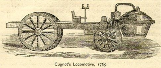First appliance of steam engine to self-propelled vehicle