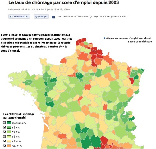 Le Monde Le taux de chômage par zone d'emploi depuis 2003