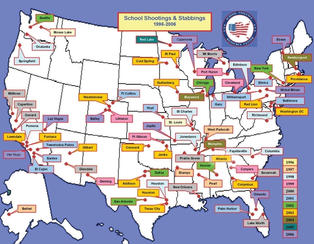 1990's 200 Shooting Deaths take place at school