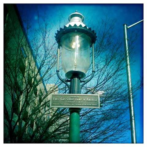 Street Lights lit with gas made from coal - Baltimore, Maryland.